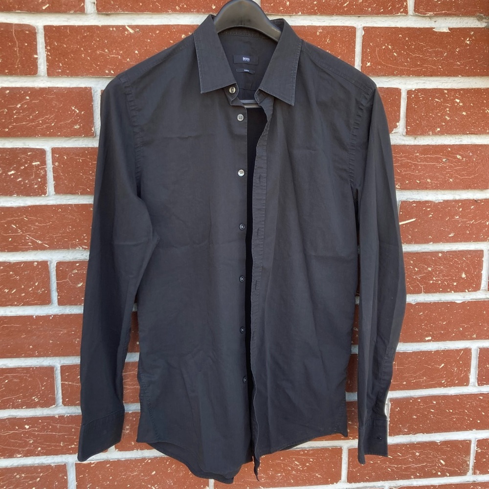 BOSS Hugo Boss Astor Black Button Down Shirt Slim Fit Men's Sz 41 / 16